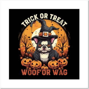 Trick or Treat Woof or Wag Funny Dog Halloween Posters and Art